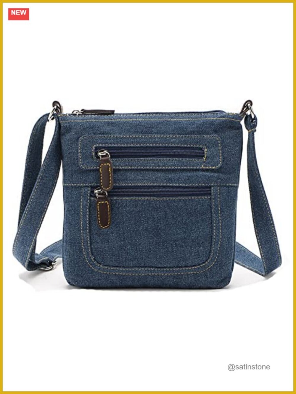 Denim Satchel Crossbody Shoulder Bag Multi Pocket Zip Square Purse